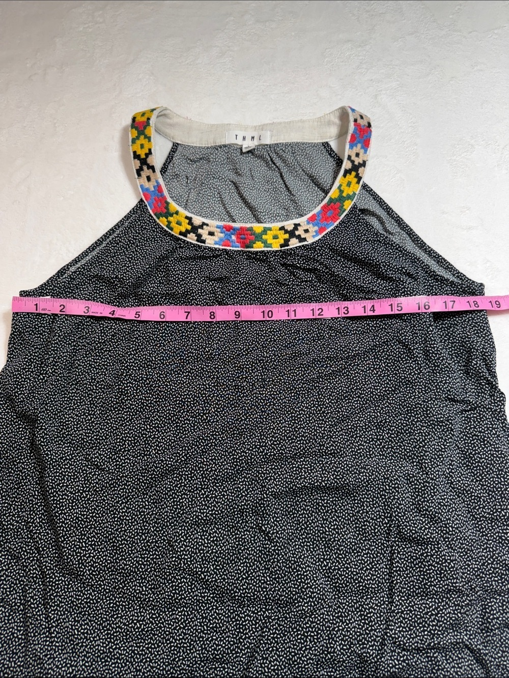 Anthropologie THML Black Speckled Tank with Colorful Embroidered Collar - Picture 5 of 7